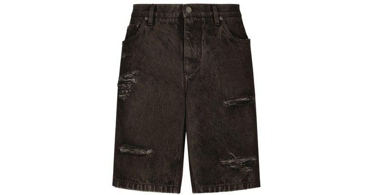 Dolce & Gabbana Washed And Overdye Jeans Cargo Bermuda Shorts With ...