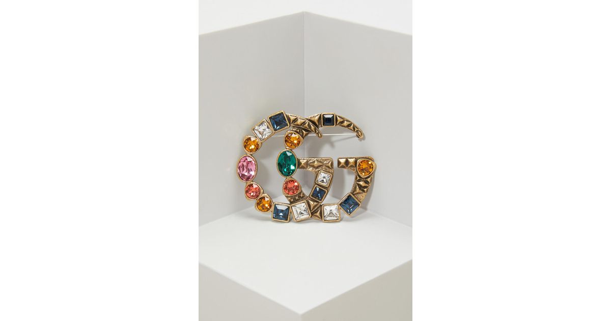 Gucci GG Crystal Brooch in Metallic | Lyst