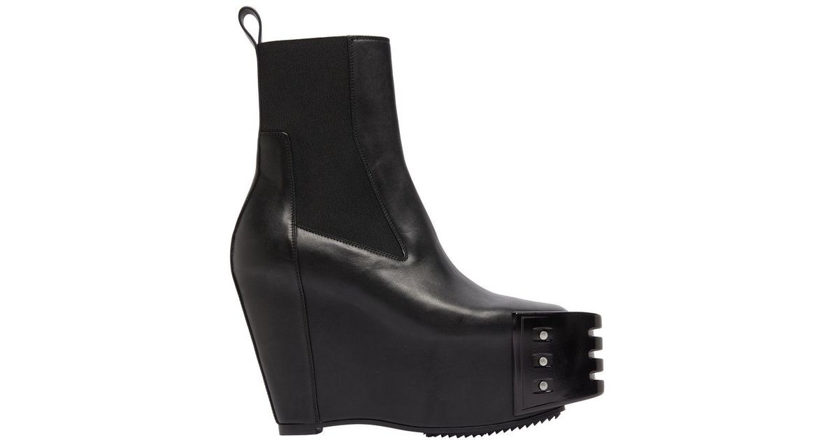 Rick Owens Grilled Wedge Beatle Leather Platform Chelsea Boots in