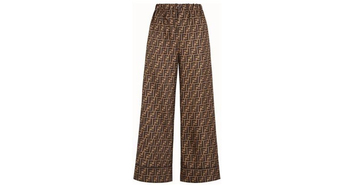 Fendi Silk Trousers in Brown | Lyst