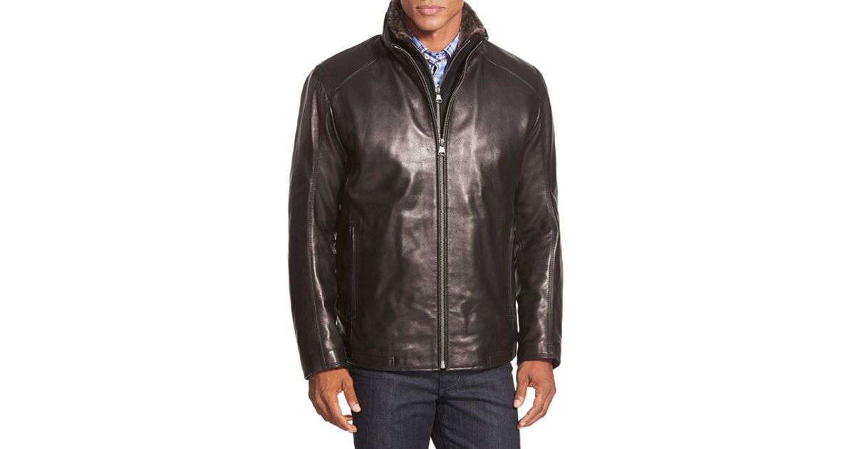 Marc New York Black By Andrew Shelby 3 In 1 Lambskin Leather Jacket With Faux Fur Trim For Men