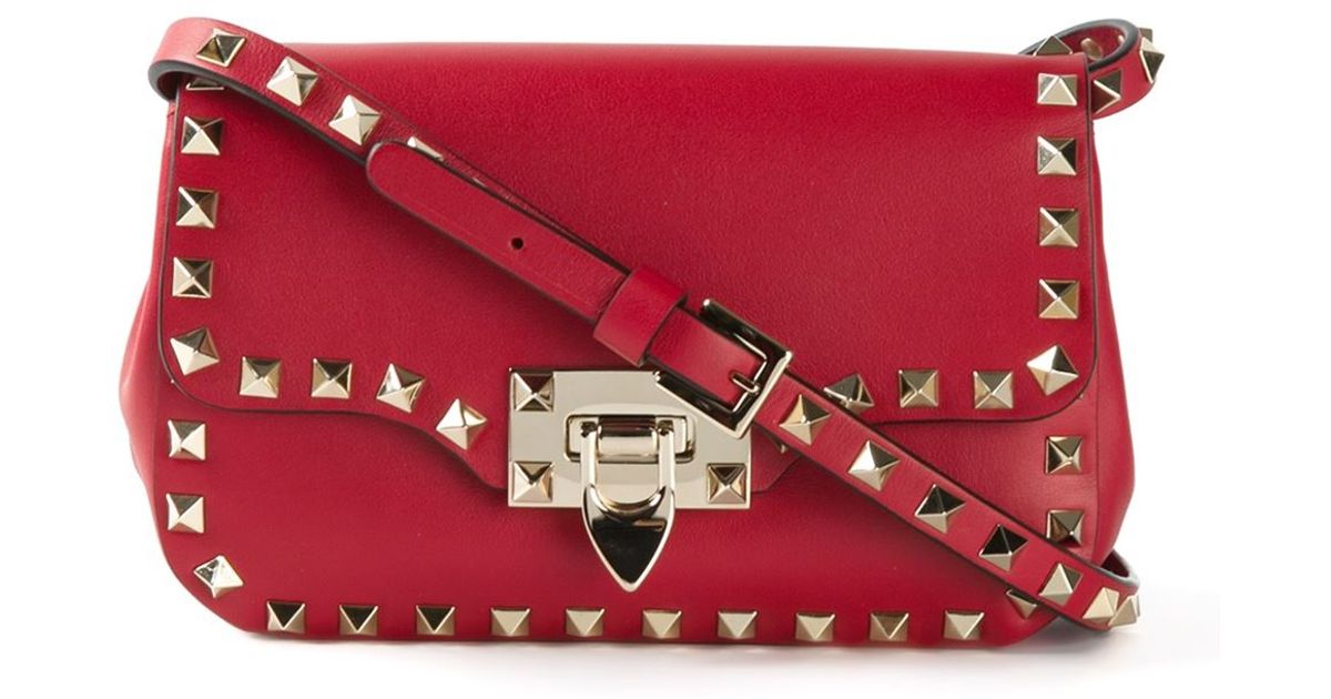 Lyst Valentino Rockstud Leather Cross Body Bag In Red