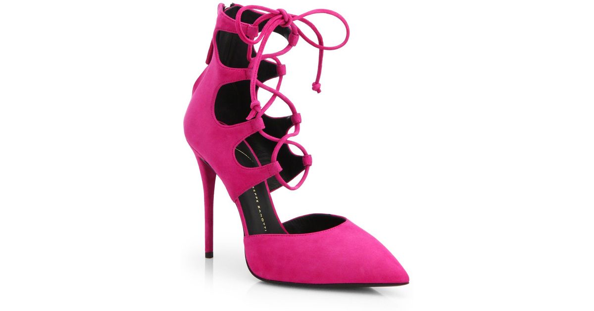 pink lace up pumps