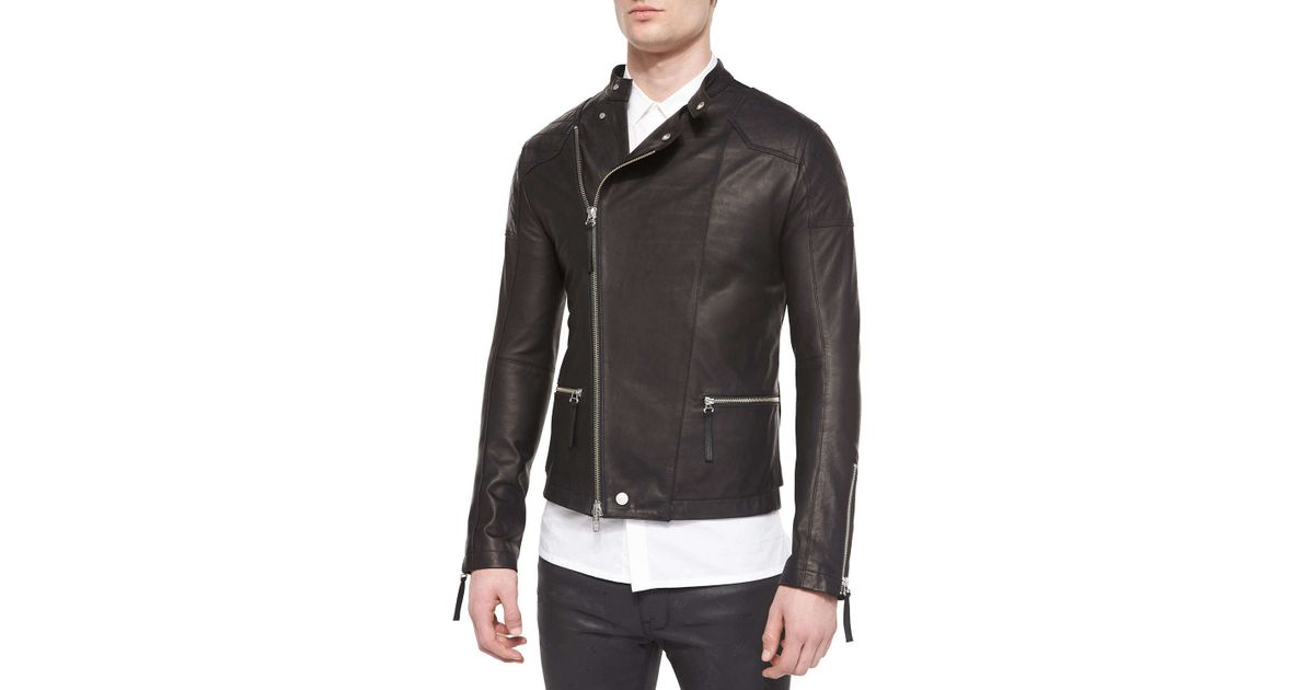 Helmut Lang Black Asymmetric Leather Rider Jacket For Men