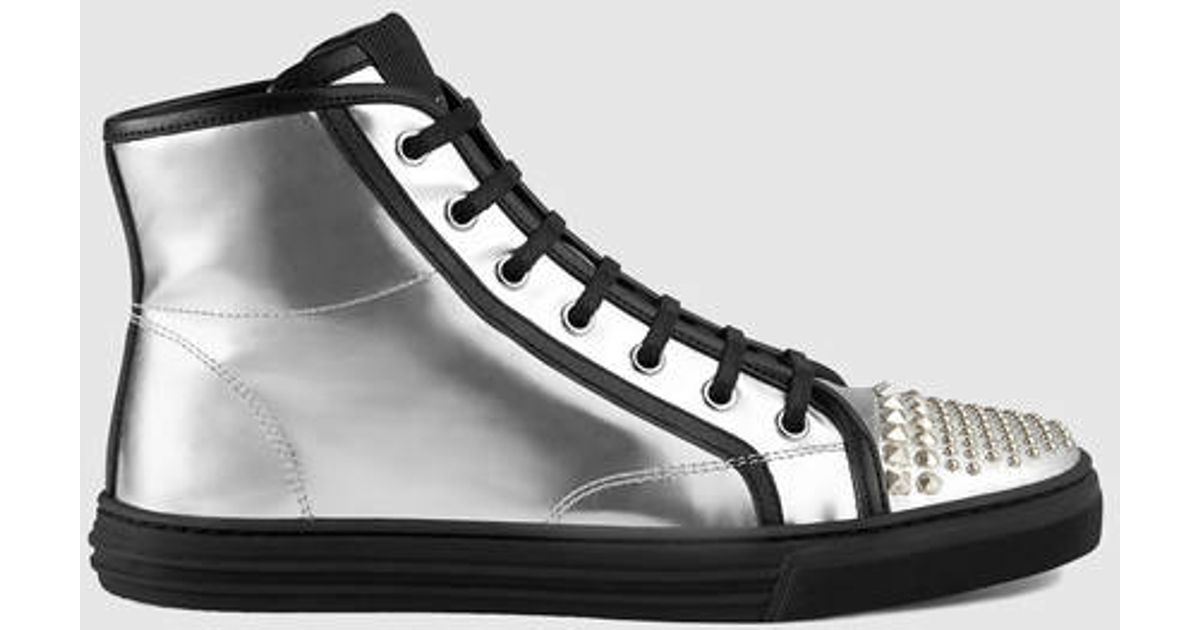 gucci silver high top sneakers