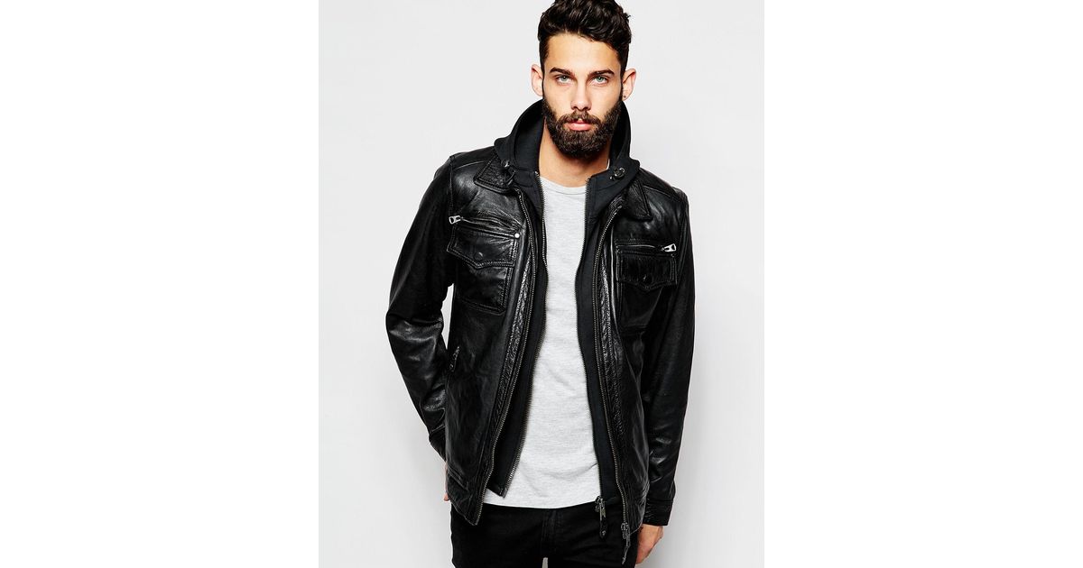 Mens leather jacket cheap with hoodie insert