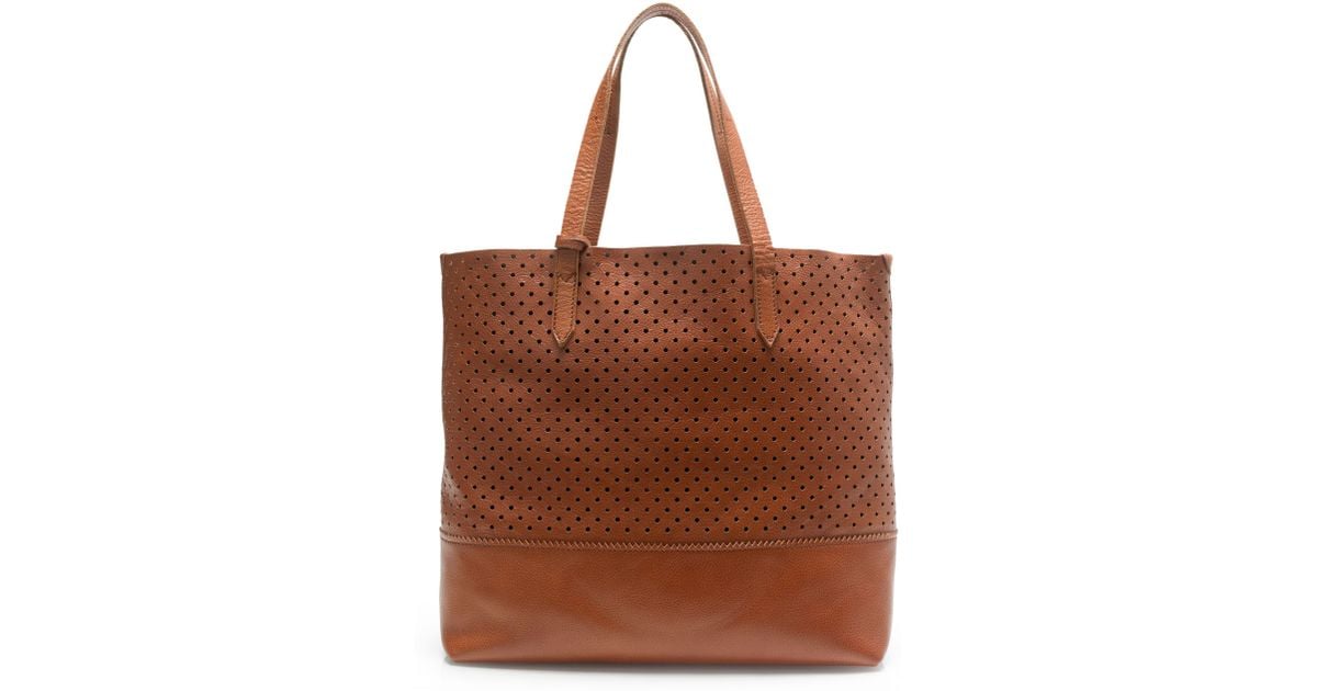 Lyst J Crew Downing Tote In Perforated Leather Brown