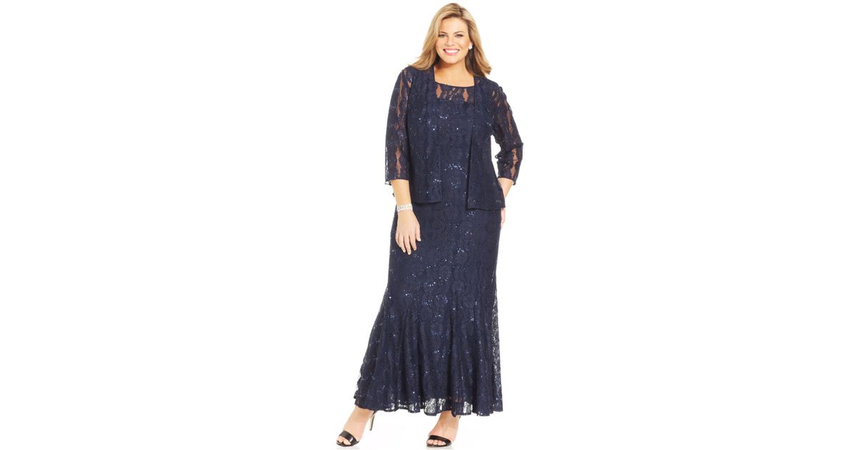 Sequin Lace Gown And Jacket in Navy 
