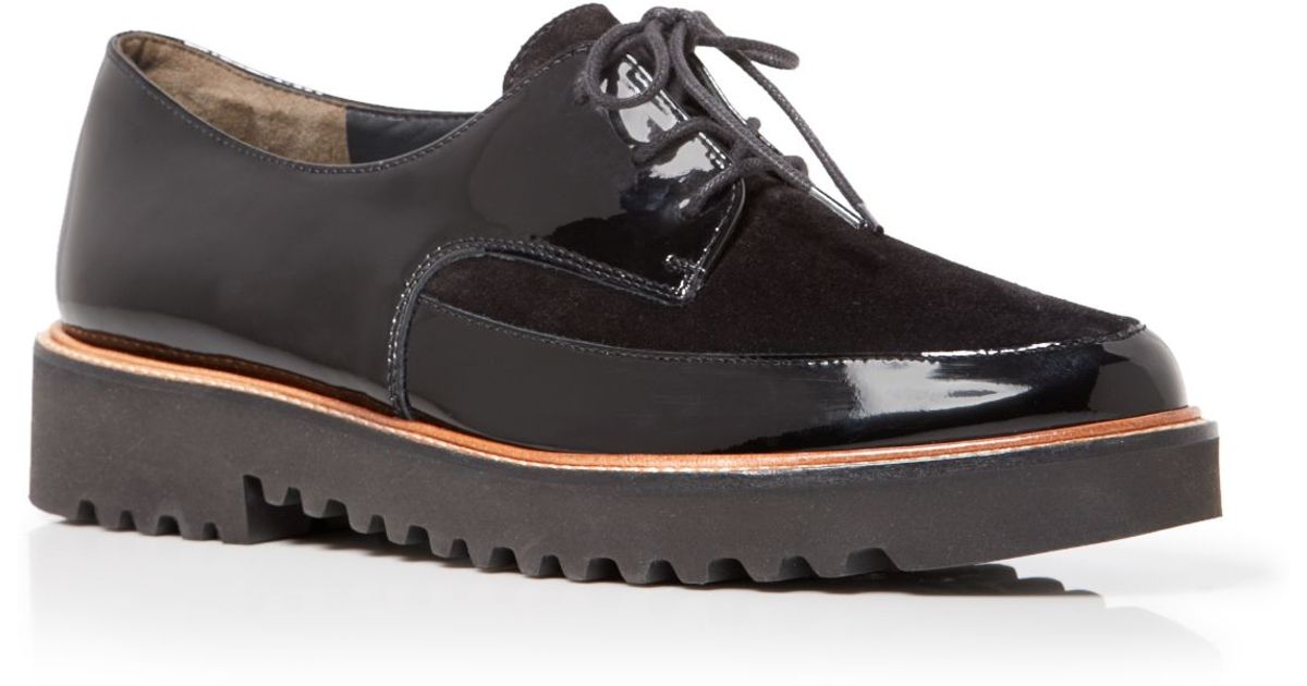 Paul Green Lace Up Creeper Oxford Flats - Cindy in Black | Lyst