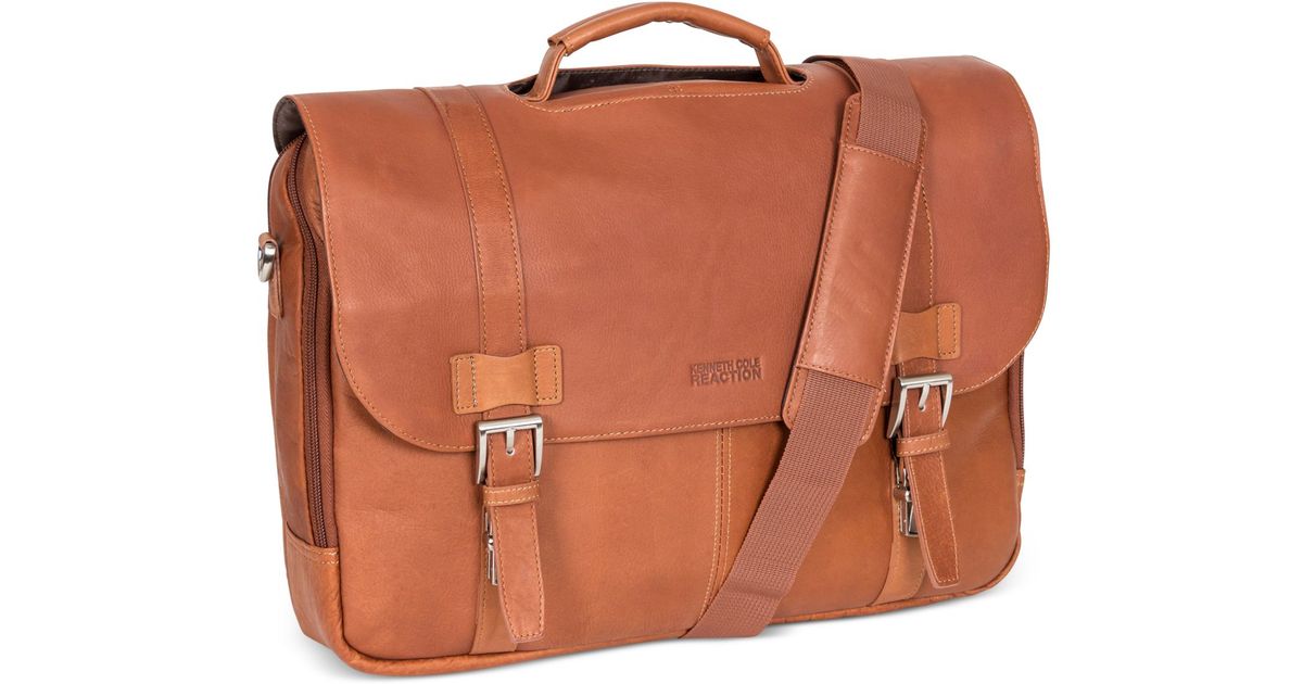 Kenneth Cole Reaction Brown Columbian Leather Double Gusset Flapover Computer Case For Men Kenneth Cole Reaction Brown Columbian Leather Double Gusset Flapover Computer Case For Men