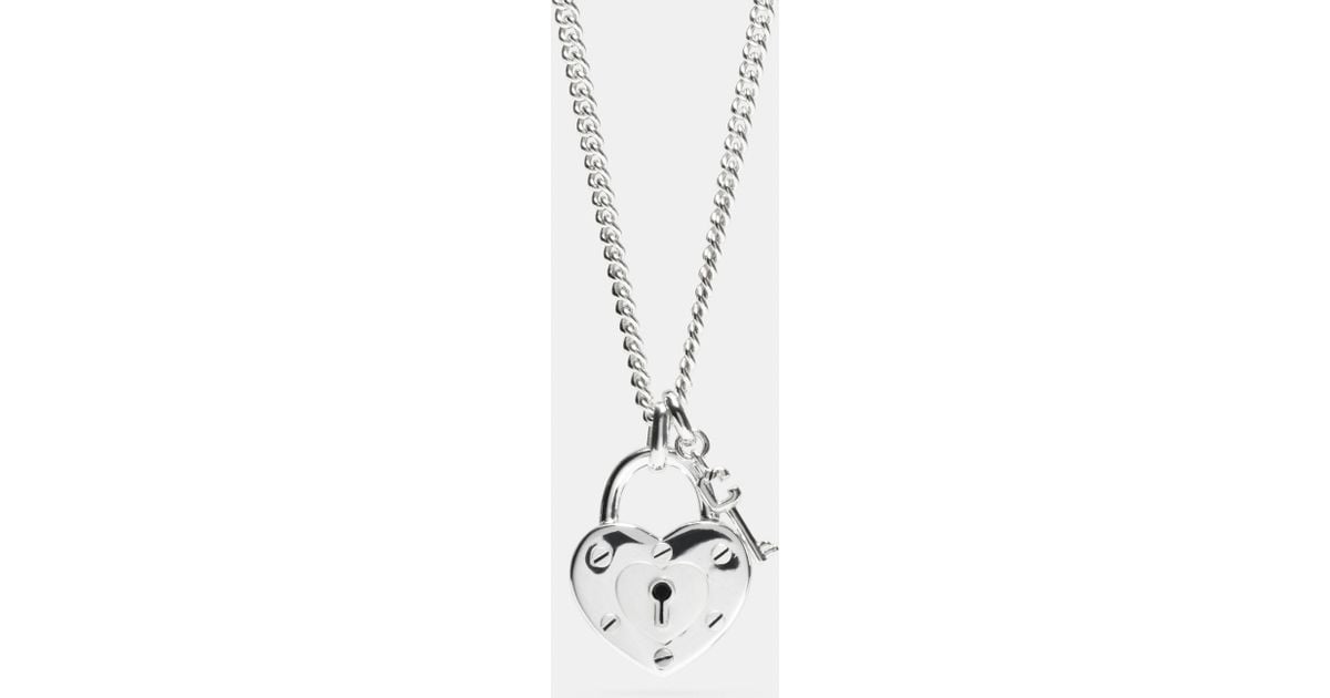 COACH Sterling Silver Padlock Heart Key Necklace in Metallic Lyst