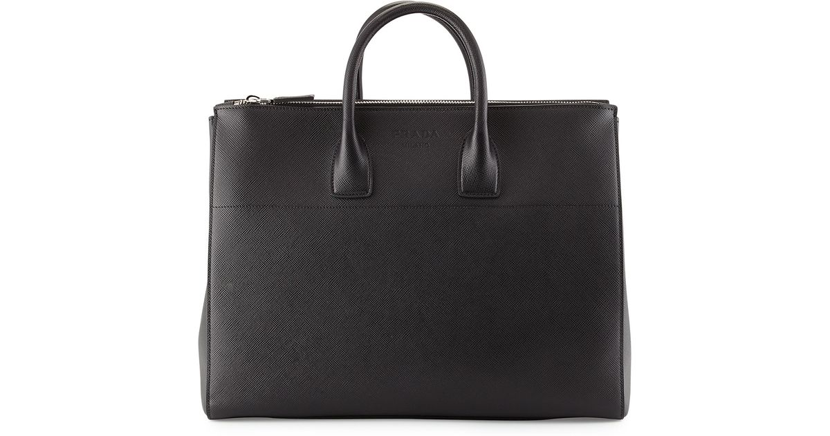 Prada Men\u0026#39;s Saffiano Zip-top Shopper Bag in Black | Lyst  