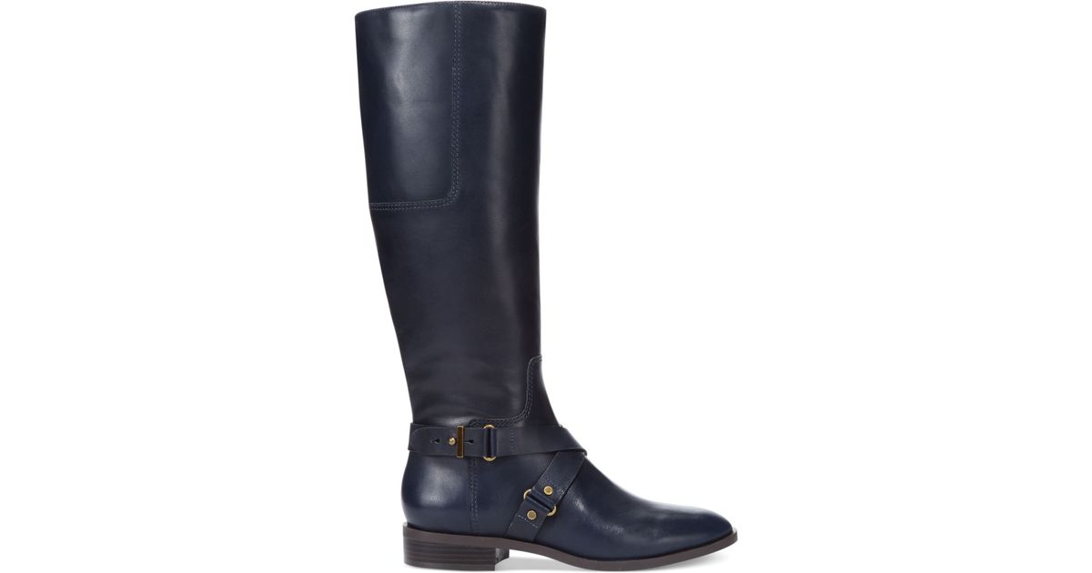 Nine West Leather Blogger Tall Riding Boots in Midnight Navy Leather ...