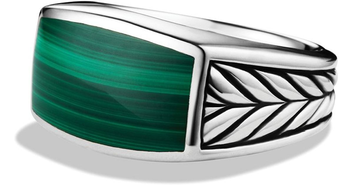 David Yurman Chevron Narrow Ring With Malachite in Silver (Green) for