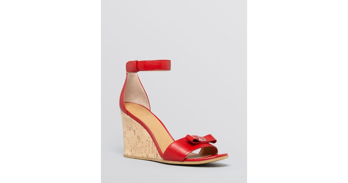 Marc By Marc Jacobs Open Toe Wedge Sandals - Logo Disc Bow in Red - Lyst