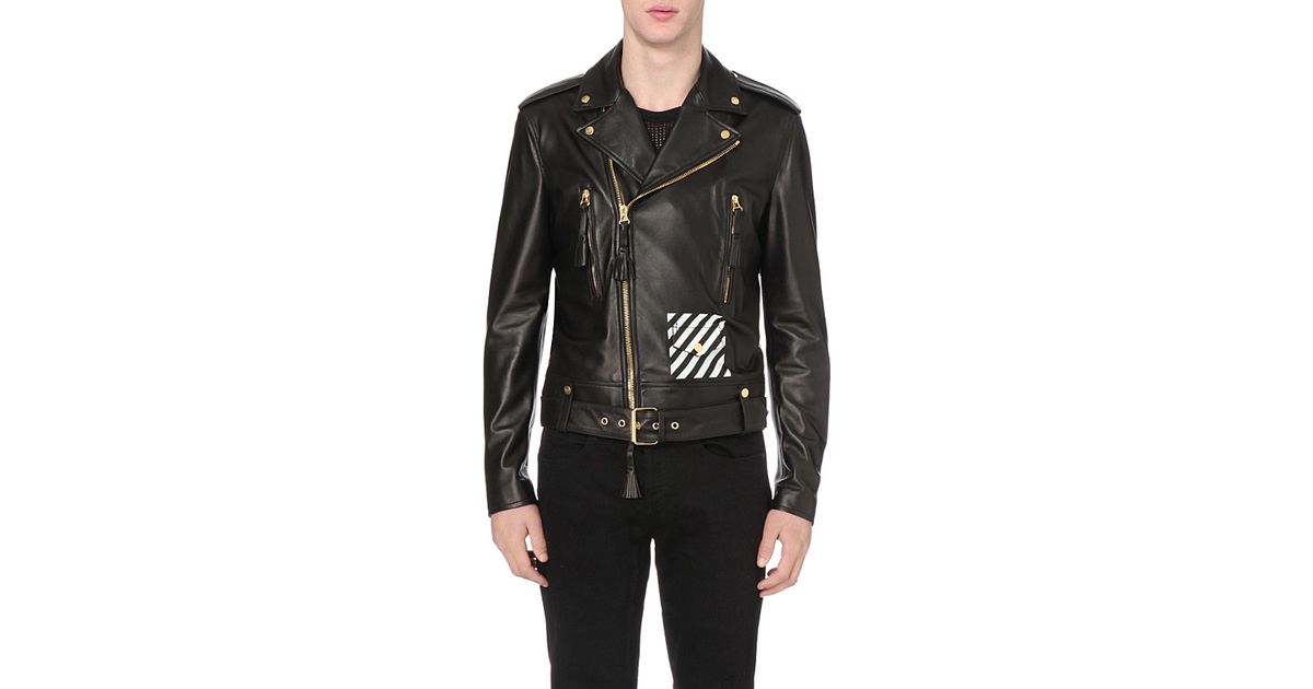 OffWhite c/o Virgil Abloh Blue Collar Leather Jacket in Black for Men