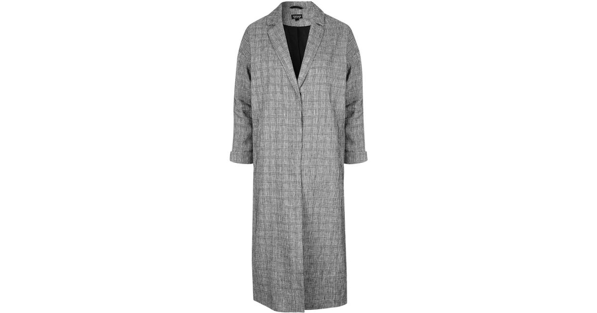 TOPSHOP Linen Lightweight Check Duster Coat in Monochrome (Grey) - Lyst
