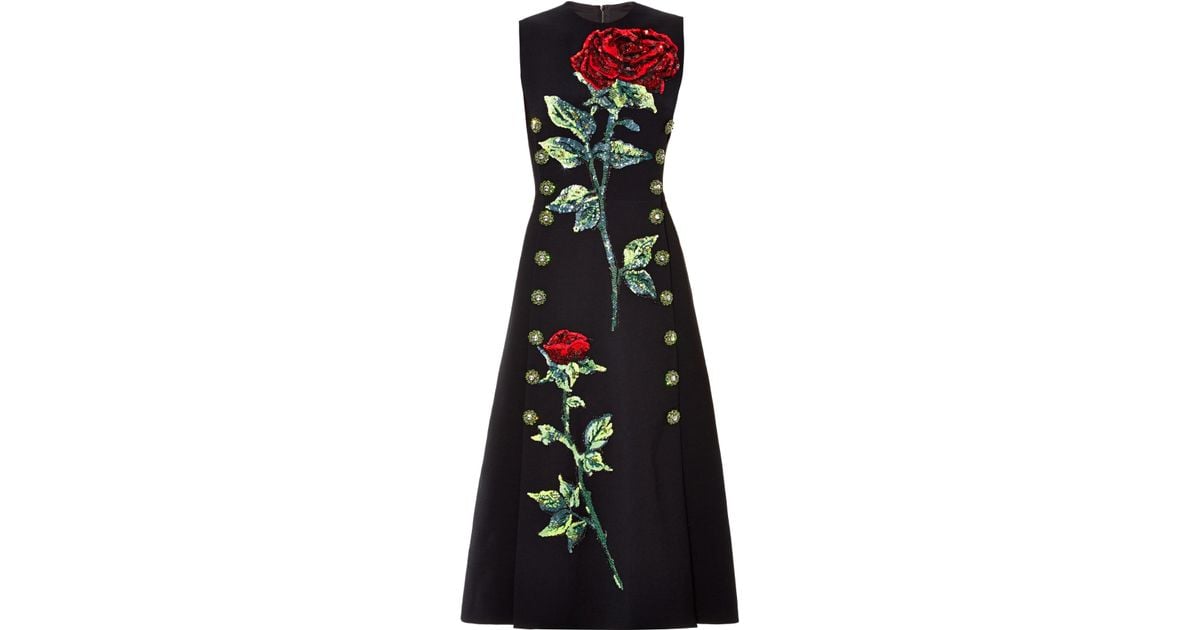 Dolce & Gabbana Rose Sequinembellished Wool Midi Dress in Black Lyst