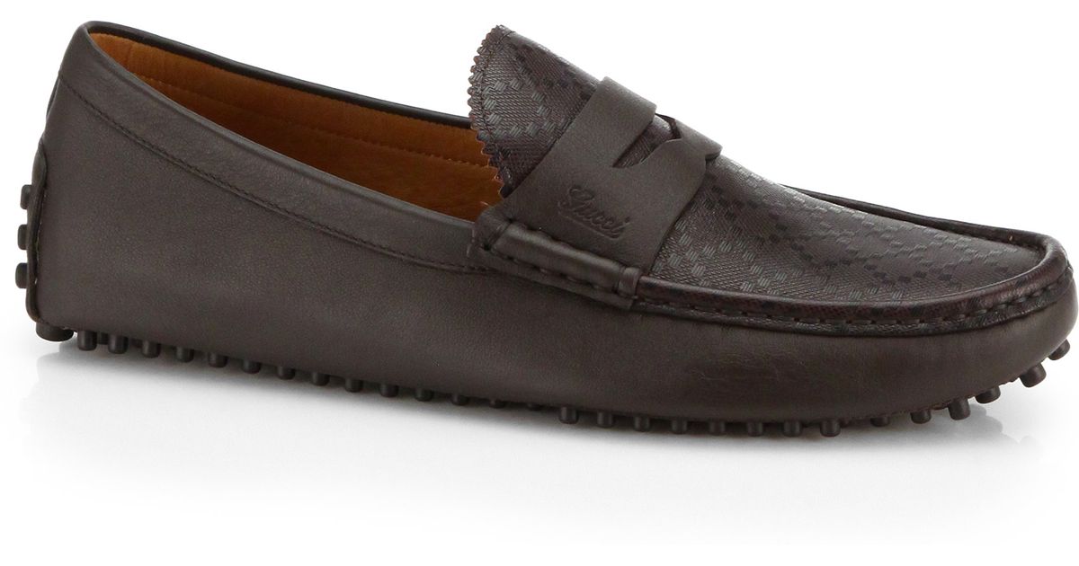 Gucci Damo Diamante Leather Drivers In Mahogany Brown For Men Lyst