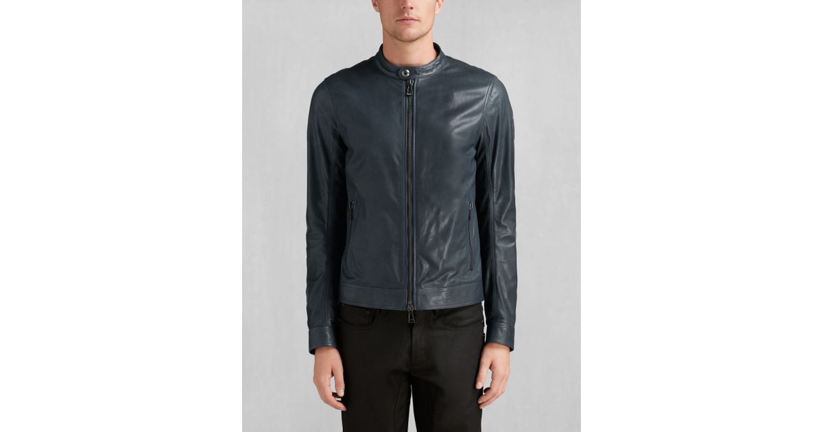 Belstaff Blue Gransden Jacket In Navy Polished Lambskin Leather For Men