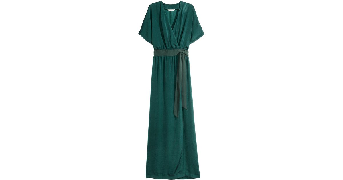 H\u0026M Satin Wrap Dress in Dark Green ...
