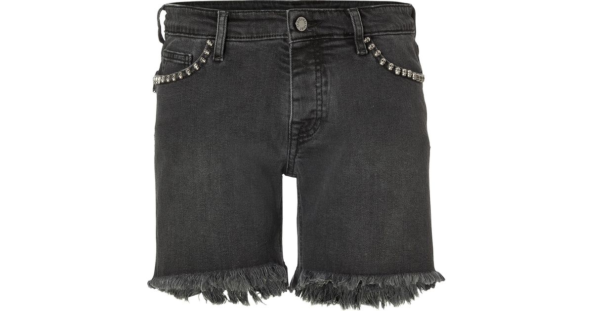 Cut Off Skull Denim Shorts