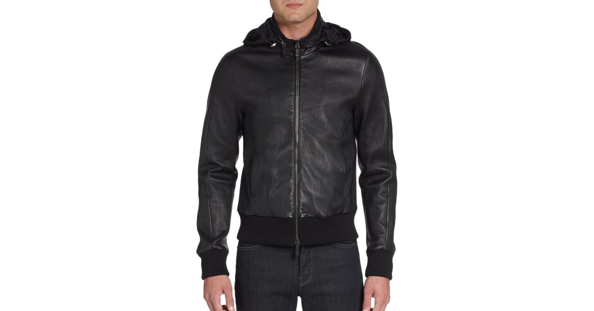 armani leather hooded jacket