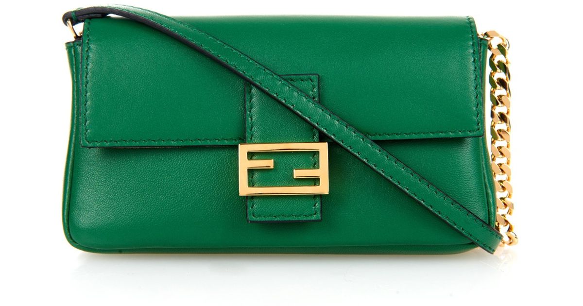 Fendi Micro Baguette Leather Cross-Body Bag in Green | Lyst