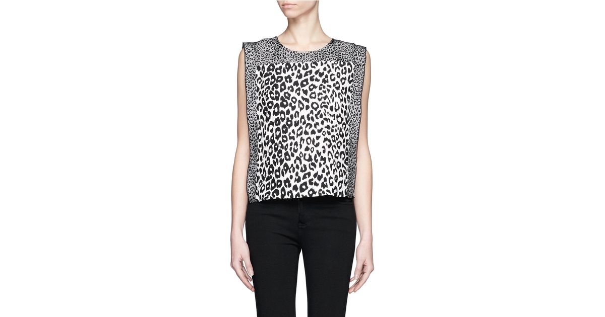 Download Sandro Leopard Print Layer Sleeveless Silk Top - Lyst
