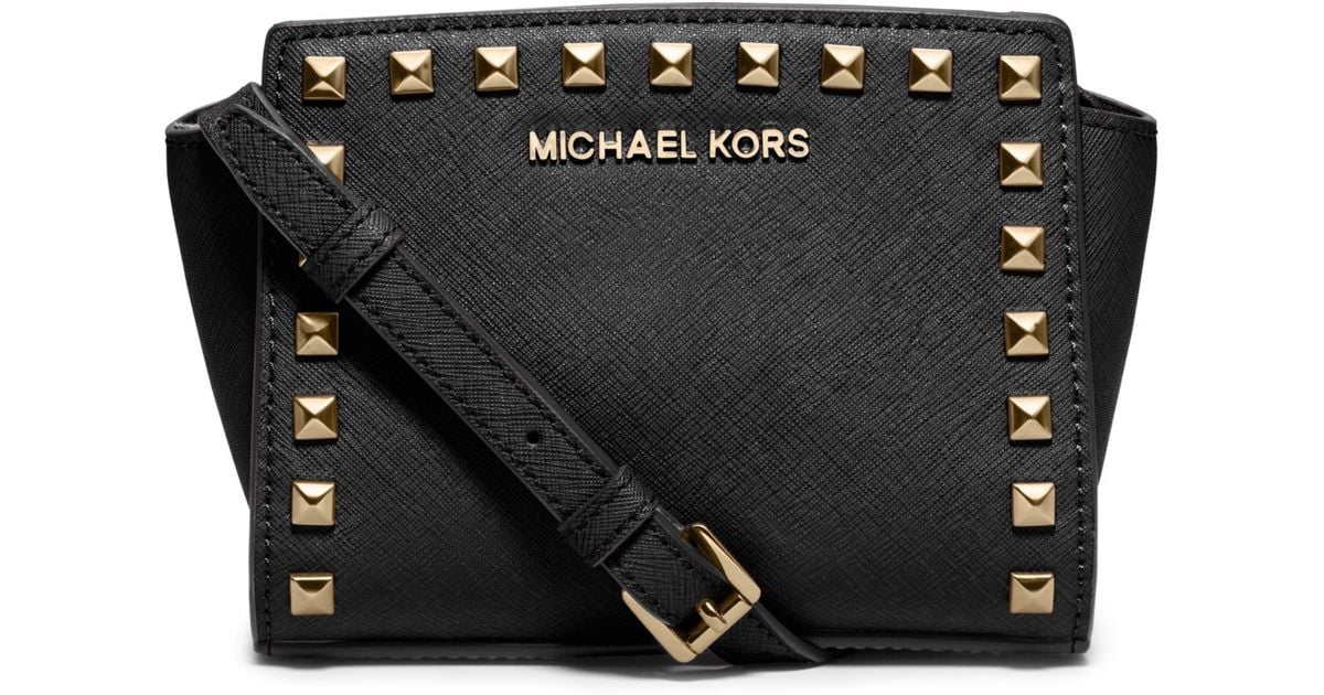 Michael Kors Selma Mini Studded Leather Crossbody in Black | Lyst