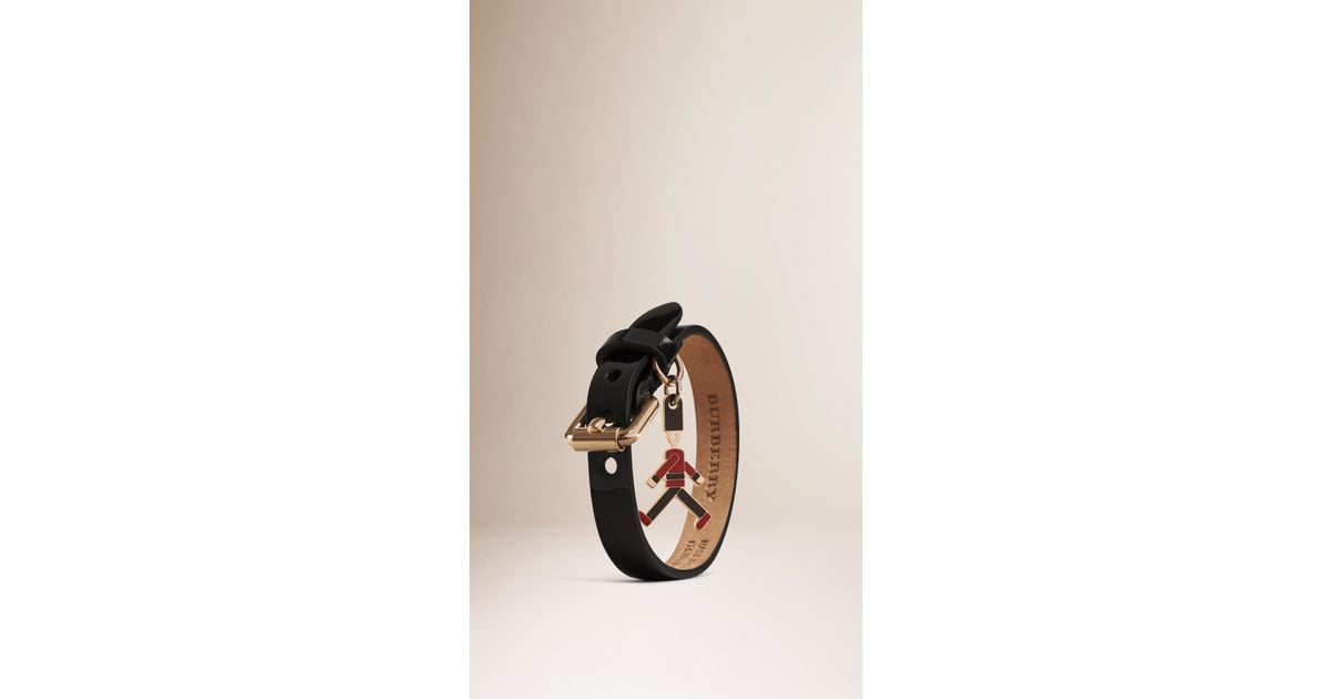 Lyst Burberry The Guardsman Charm Patent Leather Bracelet In Black
