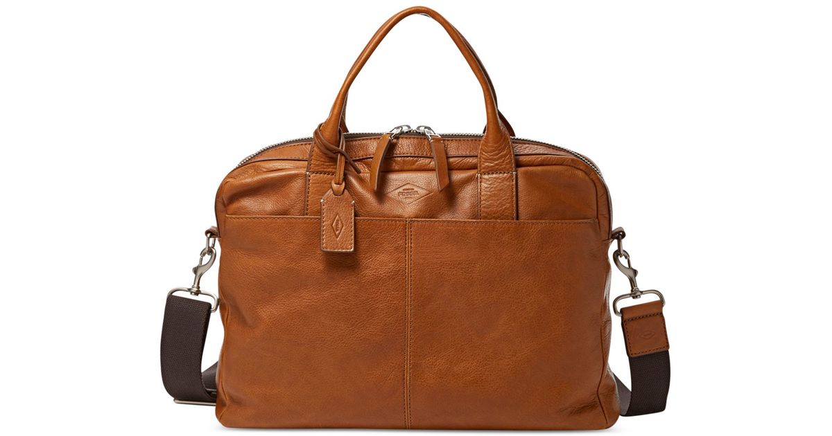 Fossil Brown Wyatt Leather Work Bag For Men Fossil Brown Wyatt Leather Work Bag For Men