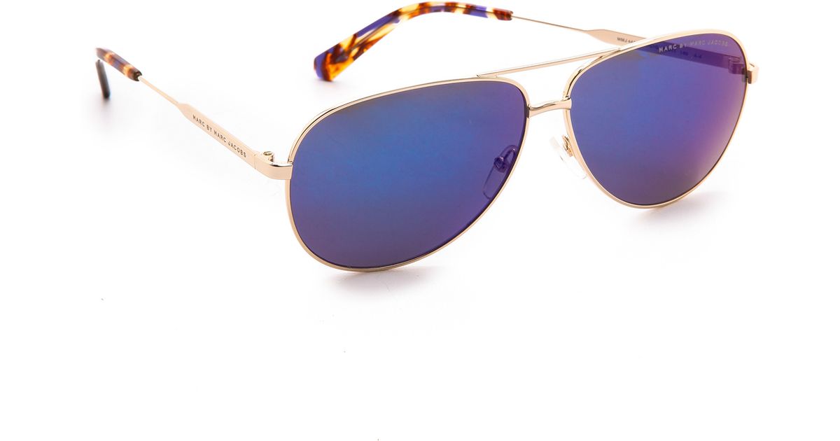 Marc By Marc Jacobs Mirrored Aviator Sunglasses - Gold/blue Mirror | Lyst