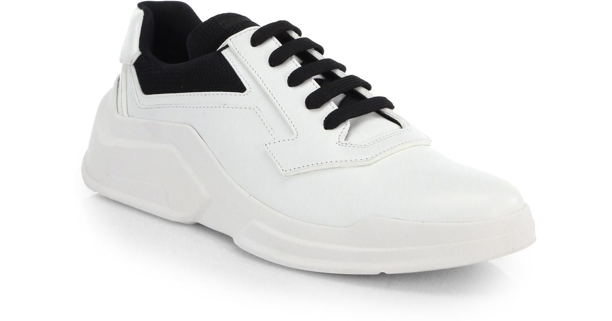 Prada Spazzolato Laced Runway Sneakers in White for Men - Lyst