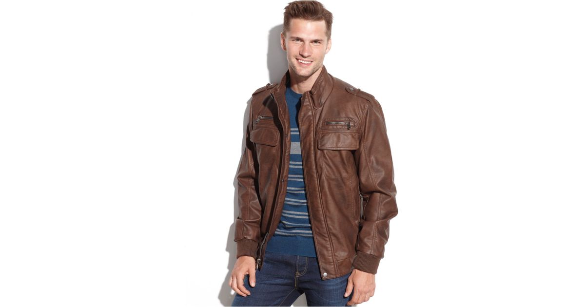 calvin klein leather jacket brown