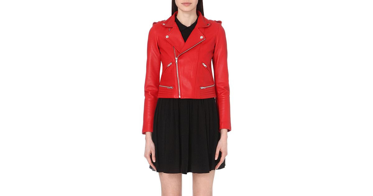 maje red leather jacket