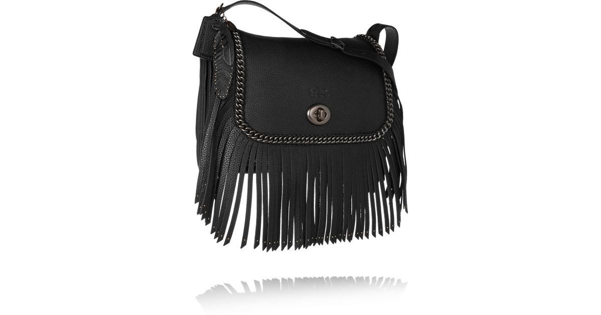 COACH Dakota Fringed Texturedleather Shoulder Bag in Black | Lyst