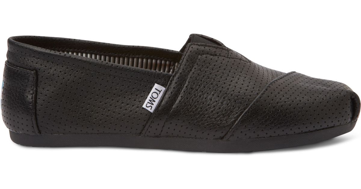 TOMS Black Perforated Leather Men's 