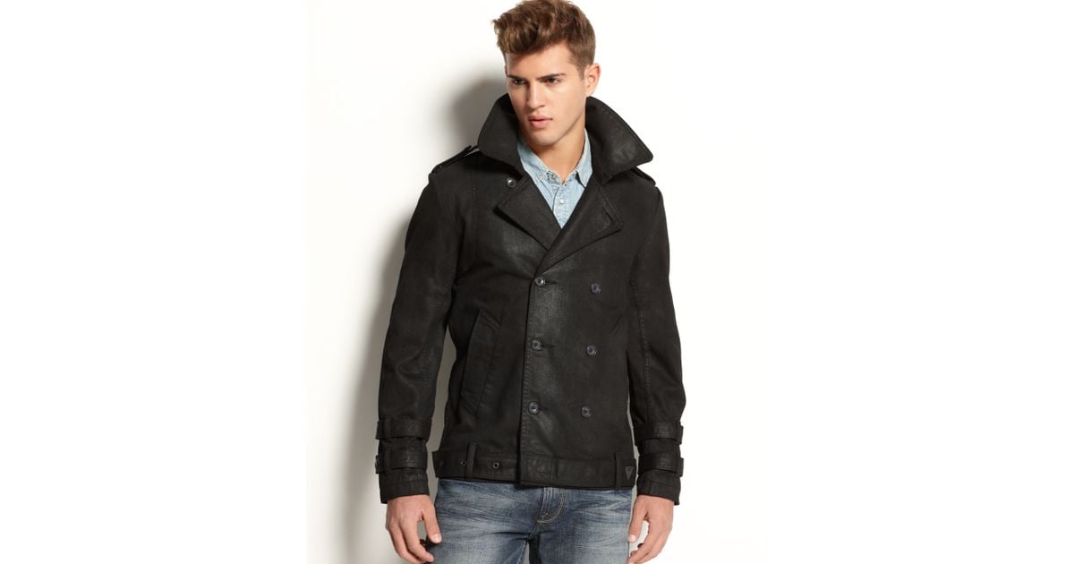 Guess Coated Denim Jacket in Black for Men Lyst