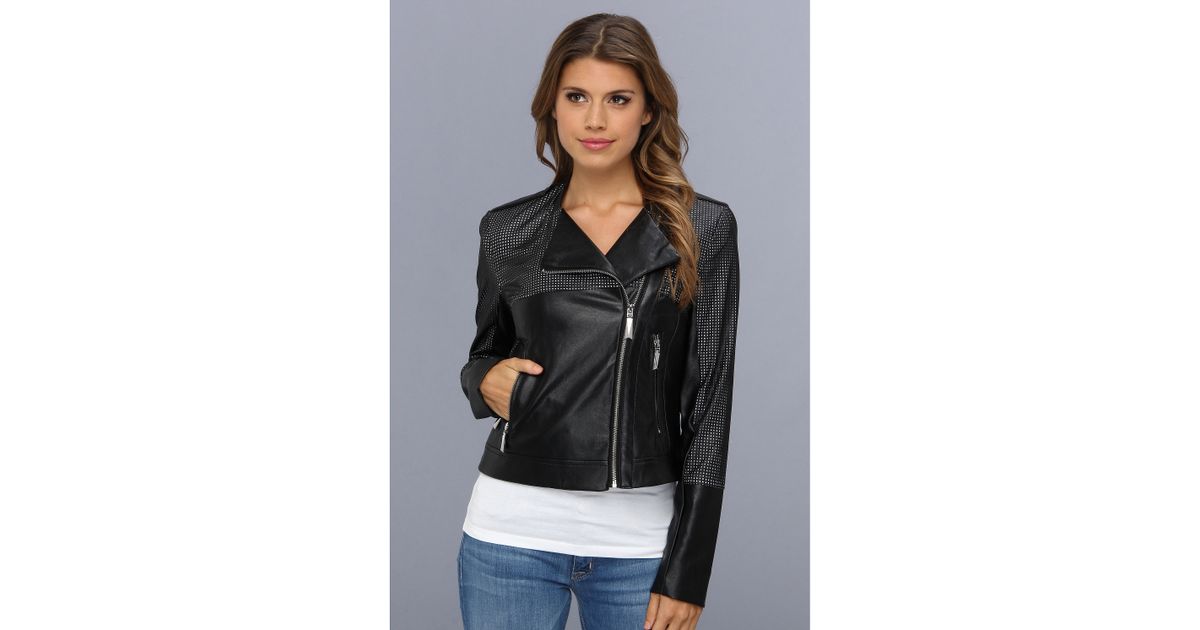 Vince Camuto Black Perforated Faux Leather Moto Jacket F8191 Lyst