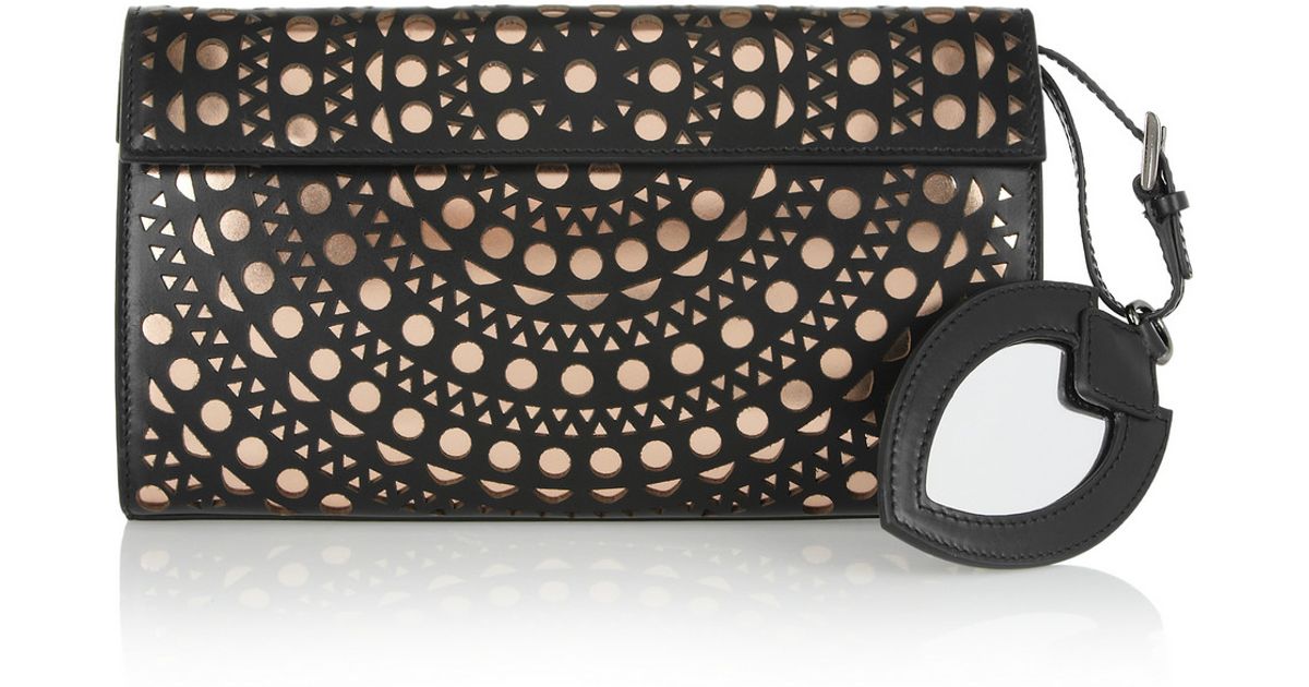 Alaia Black Laser Cut Out Clutch Bag with shoulder strap – AvaMaria