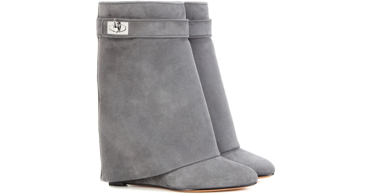 Givenchy Shark Lock Suede Wedge Boots in Gray | Lyst