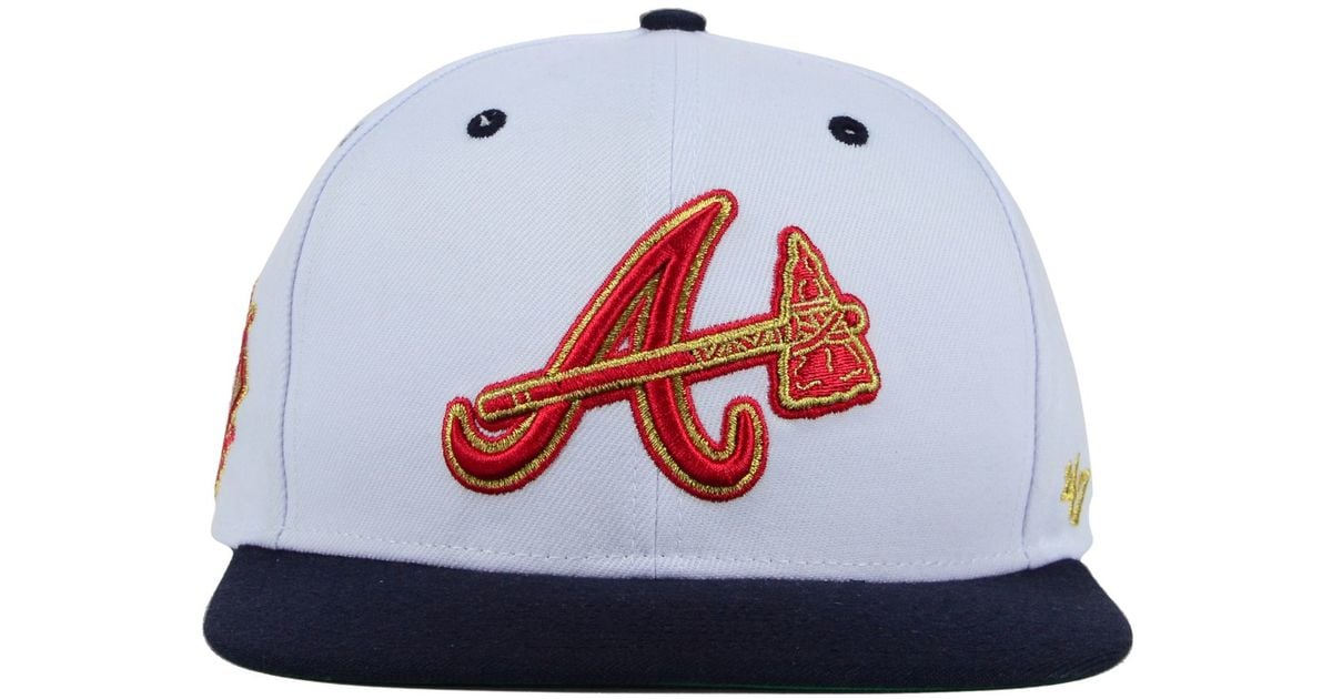 47 Brand Atlanta Braves Gold Rush Snapback Cap in White for Men