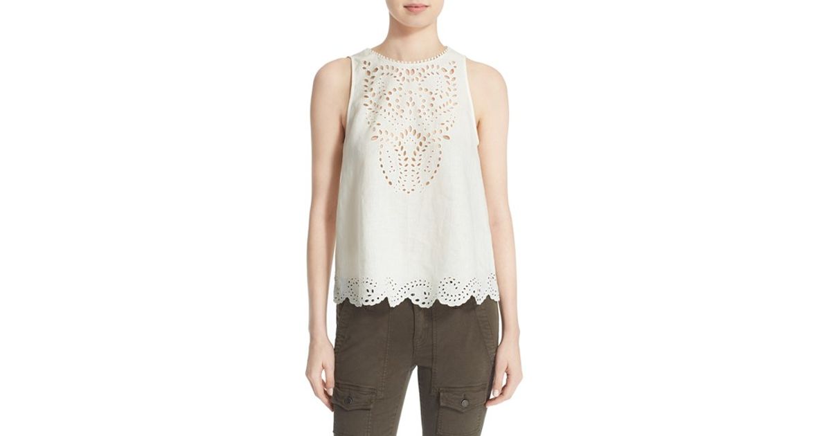 white eyelet sleeveless top