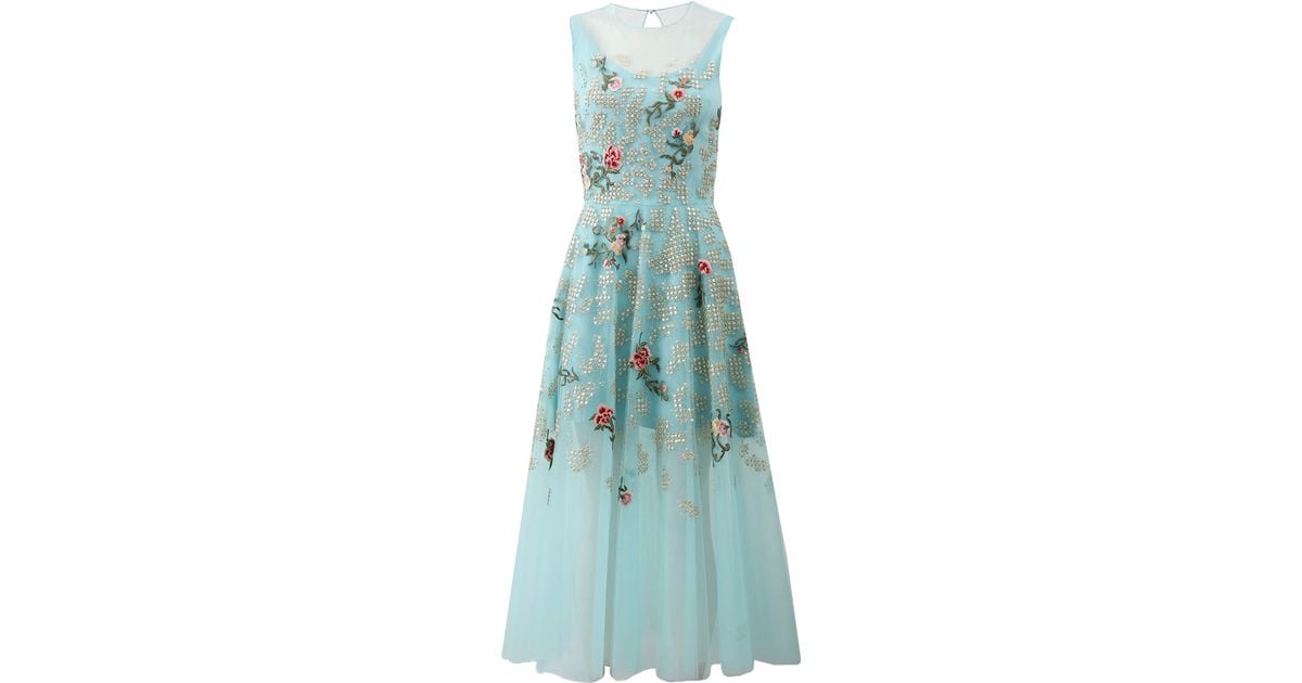 embroidered tea length dress