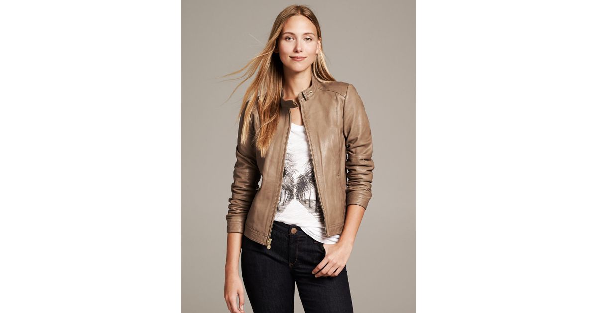 Banana Republic Brown Taupe Leather Moto Jacket