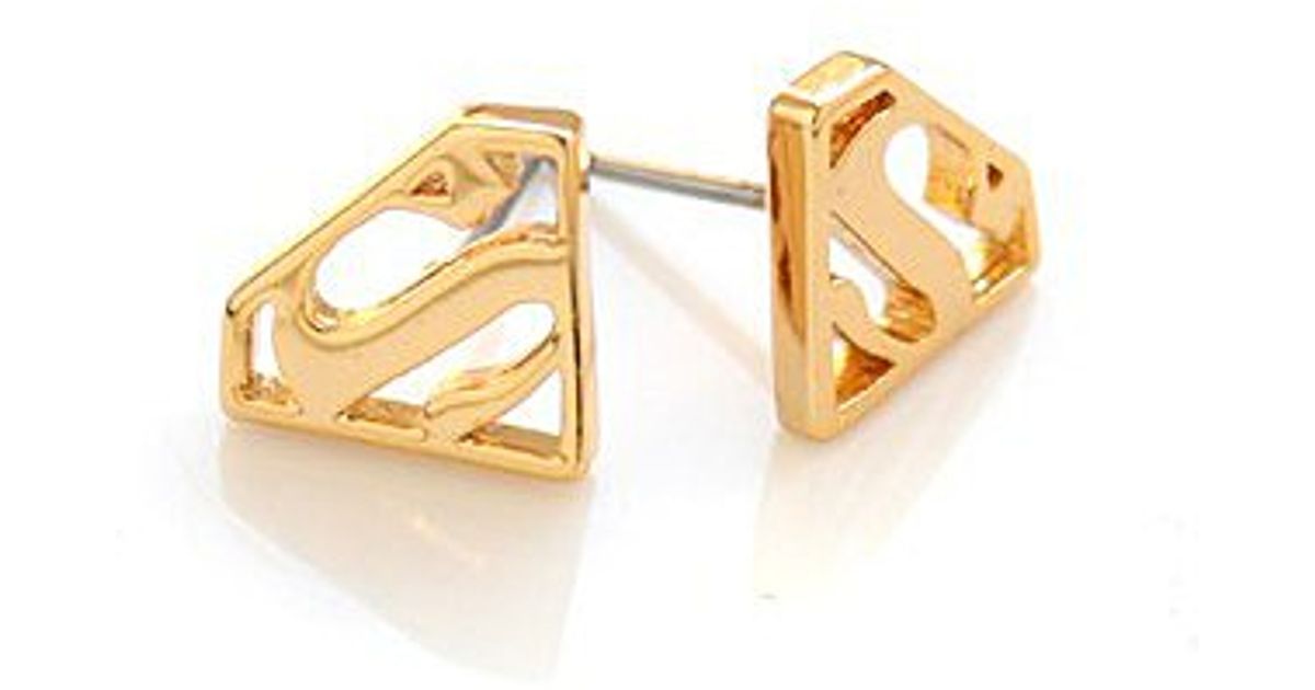Lyst Noir Jewelry Superman Logo Dc Comics Stud Earrings In Metallic