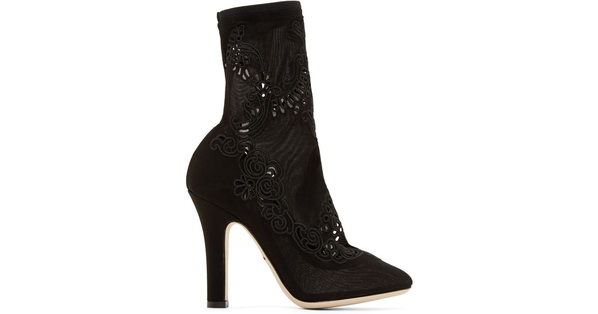 Dolce \u0026 Gabbana Black Lace Sock Boots 