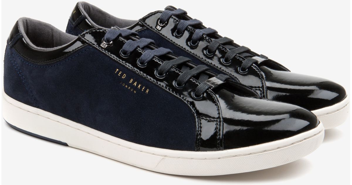 mens black patent trainers