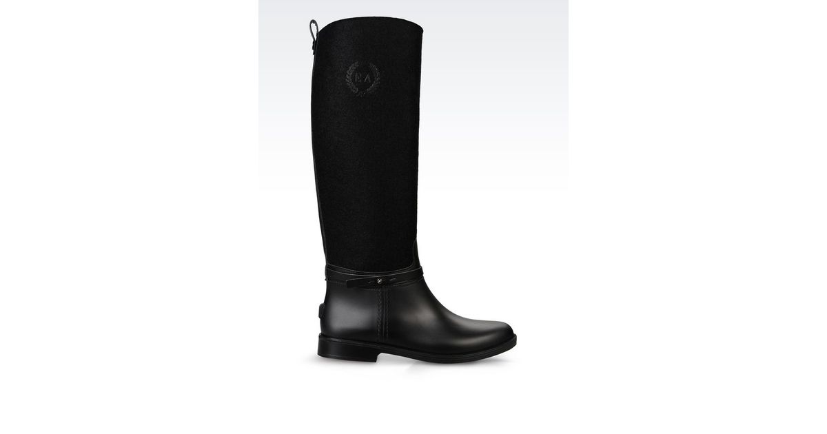 Emporio Armani Rain Boot In Rubber And Felt in Black | Lyst